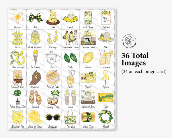 Lemon Bingo - 50 PRINTABLE unique cards. Instant digital download PDF. Fun activity for lemon-themed bridal showers and birthdays.