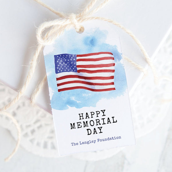 Patriotic/Memorial Day Gift Tag - Printable & Corjl Editable / Watercolor American Flag Gift Tag / Hang Tag / Multipurpose / Favor Bag Tag