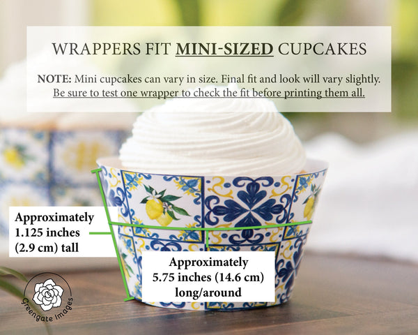 MINI Lemons/Blue Tile Cupcake Wrapper Duo - Printable Digital Download by Greengate Images