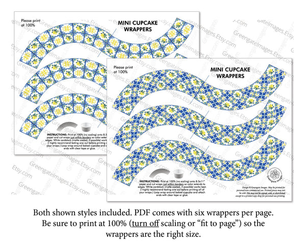 MINI Lemons/Blue Tile Cupcake Wrapper Duo - Printable Digital Download by Greengate Images