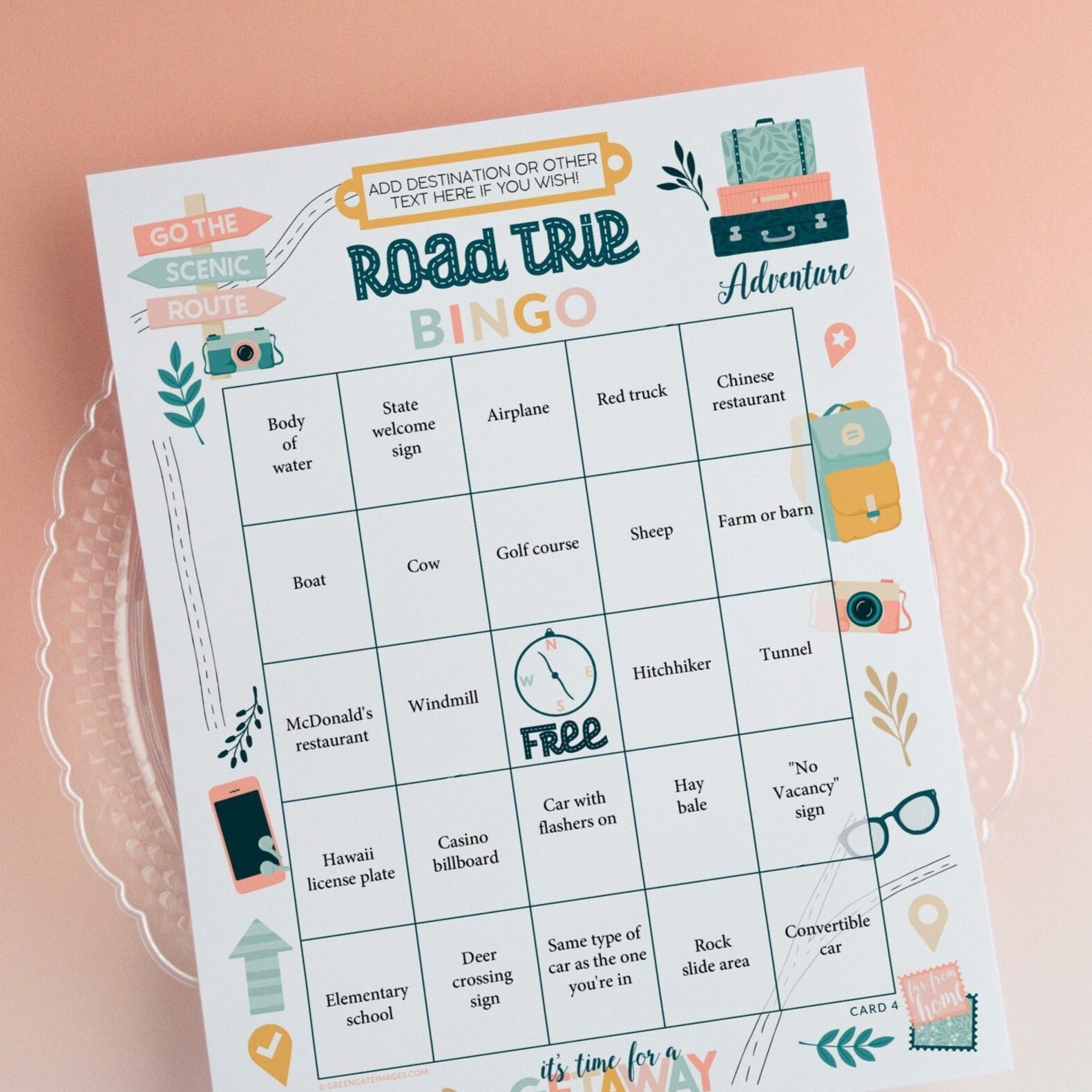 FILLABLE Road Trip/Travel Bingo Template - 50 PRINTABLE bingo cards pdf. Editable personalized car bingo scavenger hunt diy. Blank bingo.