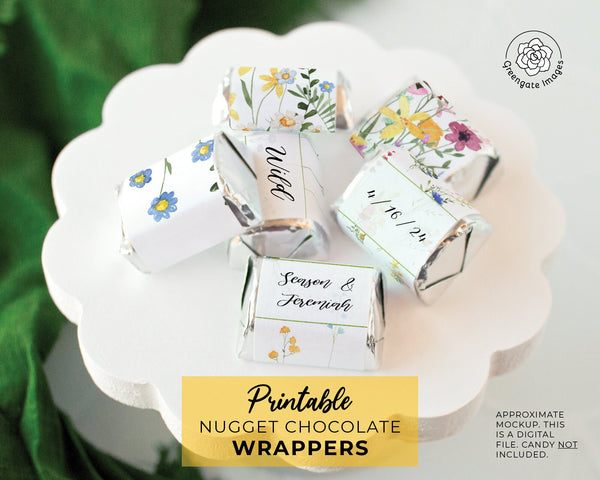 Wildflower Nugget Wrappers - PRINTABLE/fillable PDF download for wrapping Hershey Nugget Chocolate Candy. Print on address label sticker.