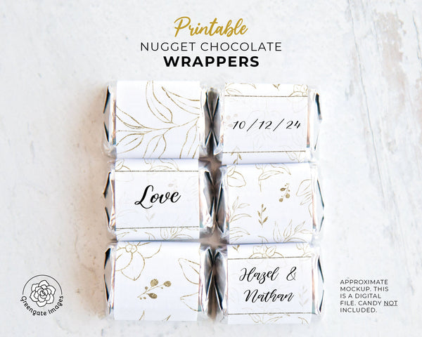 Wedding Nugget Wrappers - PRINTABLE/fillable PDF download for wrapping Hershey Nugget Chocolate Candy. Print on address label stickers.