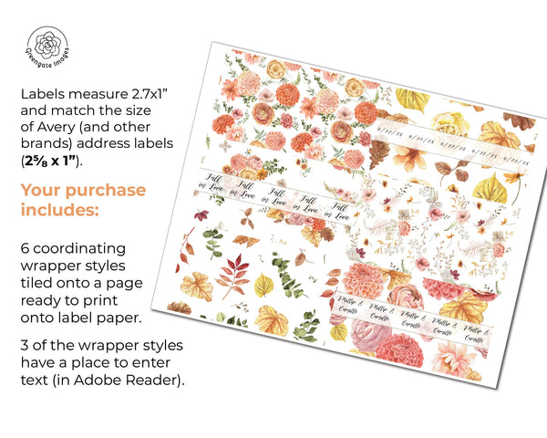 Fall Floral Nugget Wrappers - PRINTABLE/fillable PDF download for wrapping Hershey Nugget Chocolate Candy. Print on address label stickers.