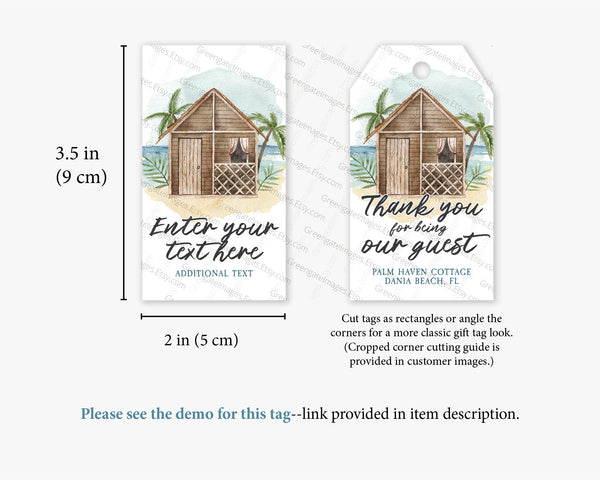Tropical Beach House Hospitality Gift Tag - PRINTABLE template. Edit in Corjl. Thank you for being our guest, coastal cottage AirBNB rental.