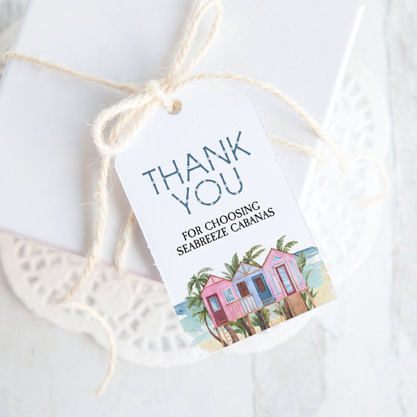 Cabana Beach House Hospitality Gift Tag - PRINTABLE template. Edit in Corjl. Thank you for being our guest, coastal cottage AirBNB rental.