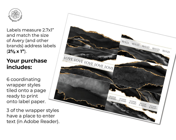 Black Agate Nugget Wrappers - PRINTABLE/fillable PDF download for wrapping Hershey Nugget Chocolate Candy. Print on address label sticker.