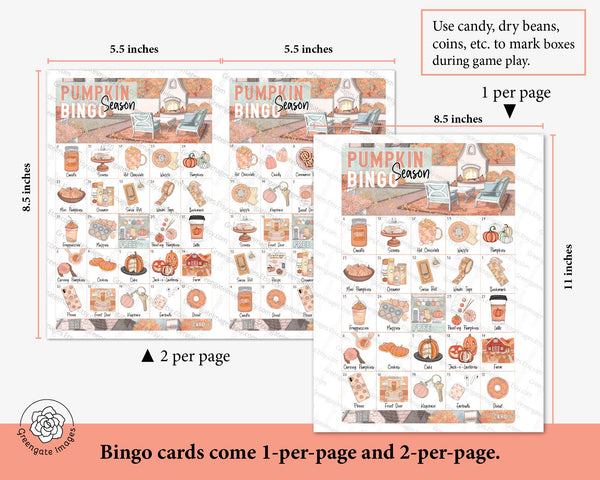 Pumpkin Season Bingo - 50 PRINTABLE unique cards. Instant digital download PDF. Fun fall/autumn activity, little lil pumpkin party, shower.