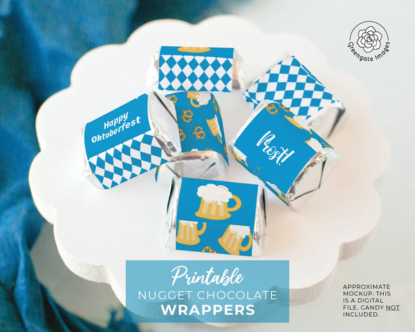 Oktoberfest Nugget Wrappers - PRINTABLE/fillable PDF download for wrapping Hershey Nugget Chocolate Candy. Print on address label sticker.