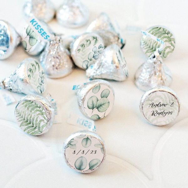 3/4 inch Fern/Eucalyptus Candy Circles - PRINTABLE/fillable PDF download for sticking dots onto Kisses, Hugs, Rolos, Mini Peanut Butter Cups
