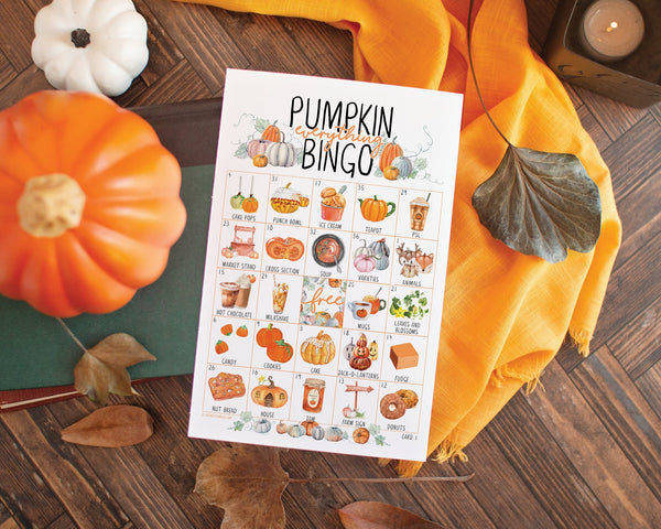 Pumpkin Bingo - 50 PRINTABLE unique cards. Instant digital download PDF. Fun activity for fall/autumn, little li'l pumpkin parties, showers.