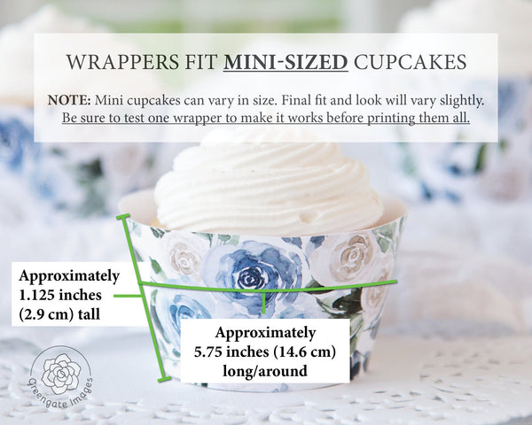 MINI Dusty Blue Rose Cupcake Wrappers - Printable Digital Download by Greengate Images
