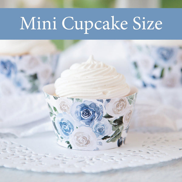 MINI Dusty Blue Rose Cupcake Wrappers - Printable Digital Download by Greengate Images