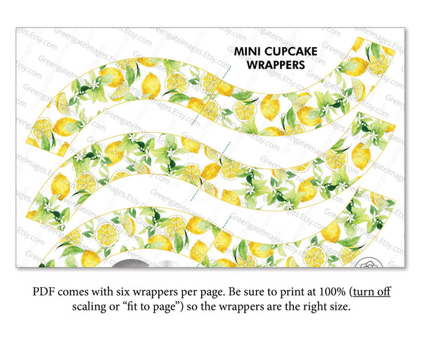 MINI Lemons and Blossoms Cupcake Wrappers - Printable Digital Download by Greengate Images