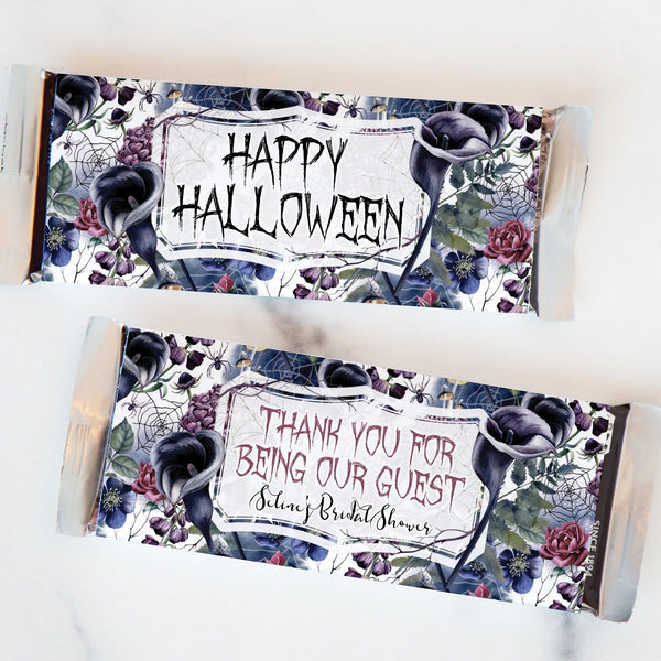 Halloween Floral Candy Bar Wrappers - PRINTABLE Custom Hershey wrap, editable in Corjl personalized candy label, wedding favor bridal shower
