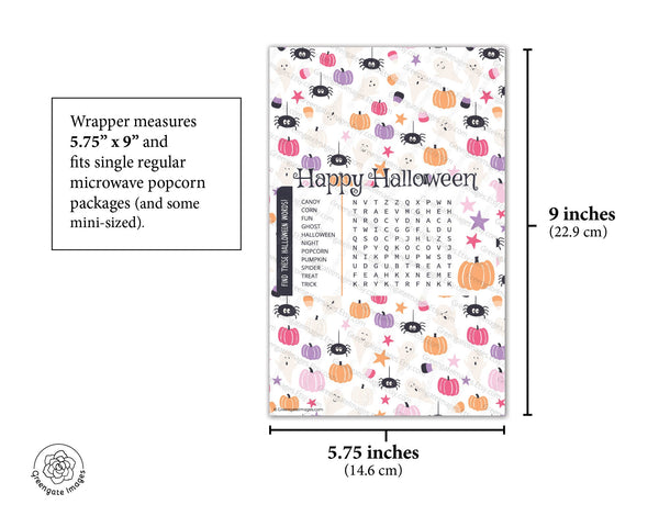 Halloween Popcorn Wrapper Duo - PRINTABLE microwave popcorn wrapper that is ready to download. Two designs w/ word finds. Classroom handout.