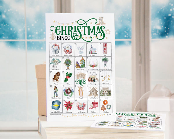 CHRISTIAN Christmas Bingo - 50 PRINTABLE unique cards. Instant download PDF. Nativity/Advent activity for church groups & religious events.