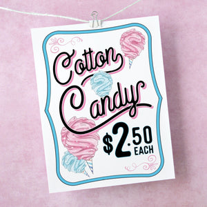Cotton Candy Sign - PRINTABLE Corjl 8.5x11" sign template. Pink & blue for sale sign w/ price. Change/customize/edit price amount.