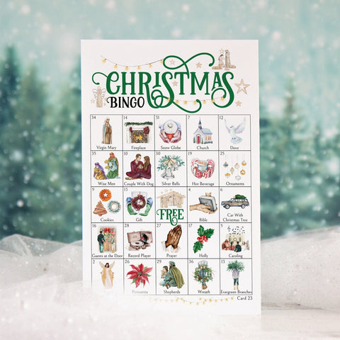 CHRISTIAN Christmas Bingo - 50 PRINTABLE unique cards. Instant download PDF. Nativity/Advent activity for church groups & religious events.