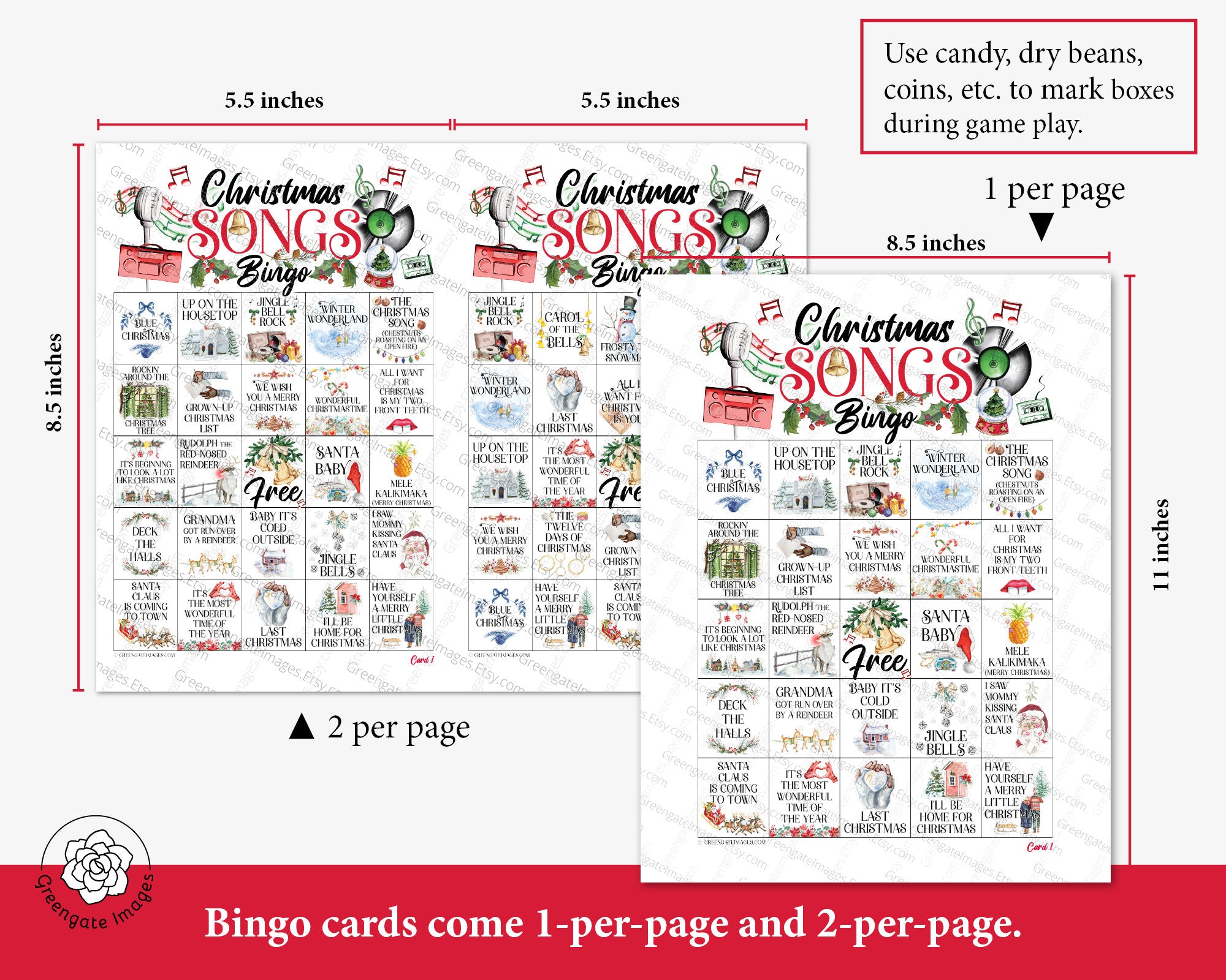 Christmas Song Bingo – Greengate Images for Free Printable Christmas Song Bingo