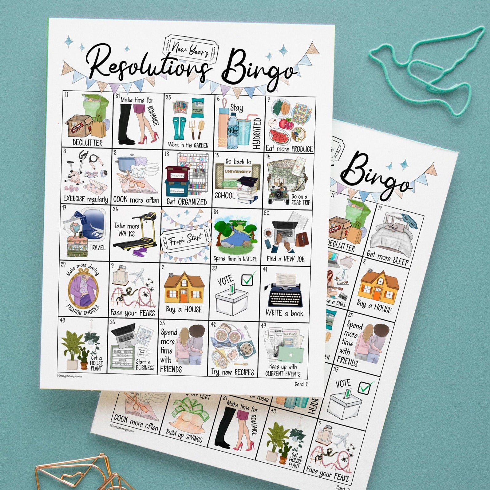 new year's resolutions bingo – greengate images