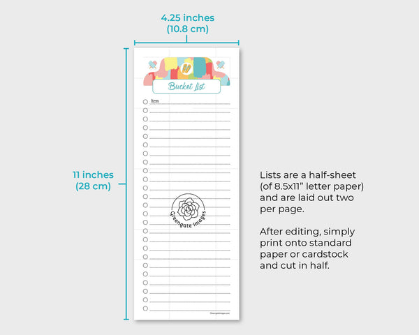Printable List Paper - Editable/Fillable Instant Download PDF. To-Do Lists, Cute Template, Organization Planning, Spring Summer Fall Winter.