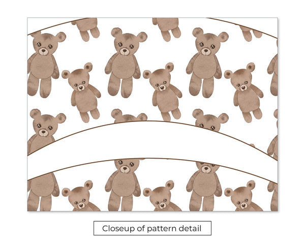 Teddy Bear Cupcake Wrapper - PRINTABLE instant download PDF. Unisex, boy, girl, twin baby sprinkle. 1st birthday. Brown bear stuffed animals