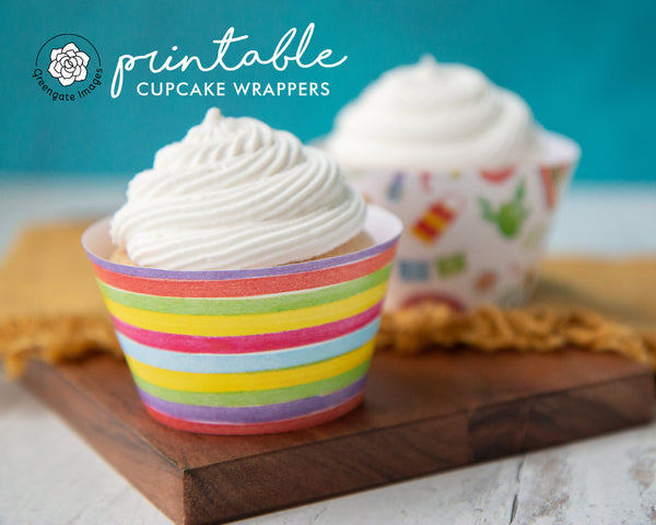 Fiesta Stripe Cupcake Wrapper Duo - PRINTABLE Instant Download PDF. Brightly-colored piñatas and decor for Mexican themed bridal shower.