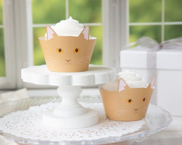 Tan Cat Cupcake Wrappers - PRINTABLE Cupcake Wrappers pdf, cute dessert idea, party printables, kitty cat pdf, instant download, kitten