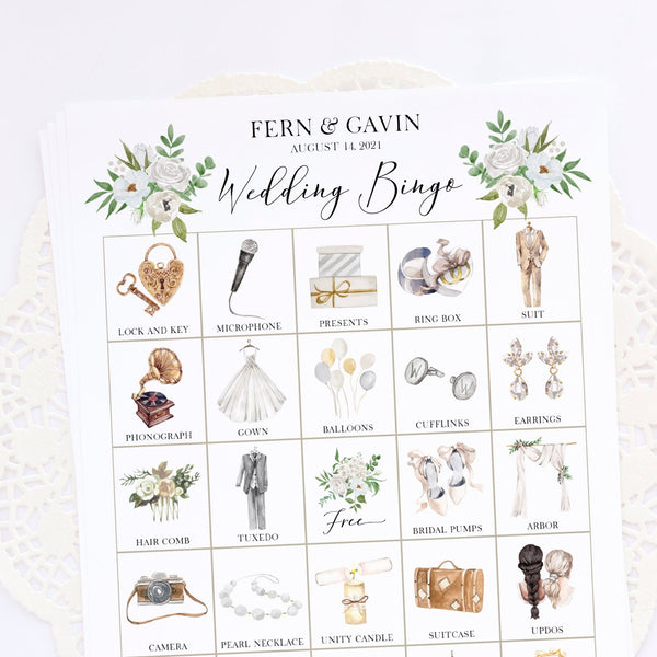 Wedding Bingo Cards - 100 card, Personalization, Neutral Ivory