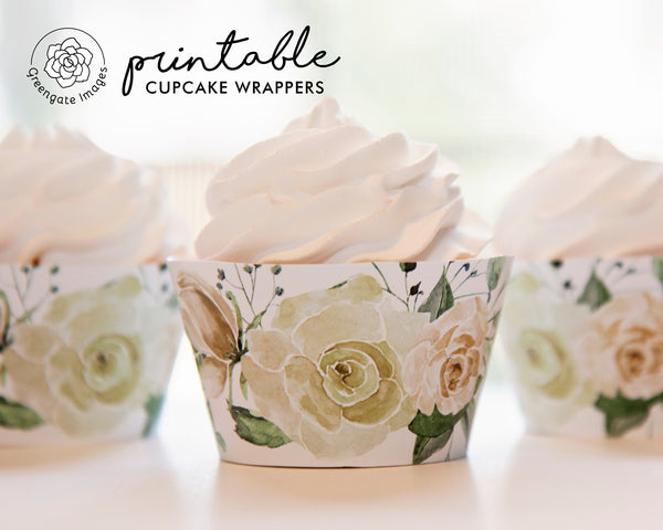 Cupcake Wrapper - Ivory and Peach Roses