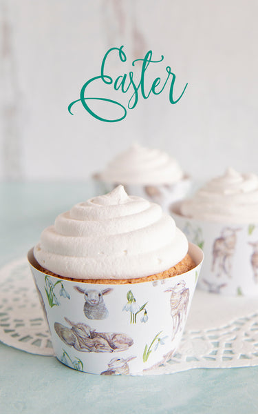Easter Cupcake Wrapper - Lambs and Snowdrops