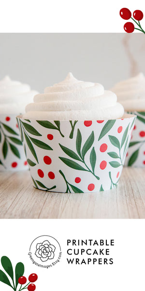 Christmas Leaves and Berries Cupcake Wrappers