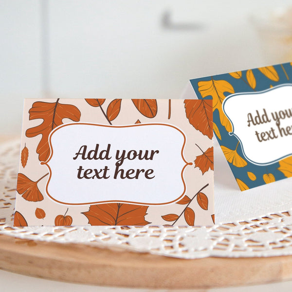 Fall Leaves Place Cards Duo - Burnt Orange/Peach and Teal/Gold