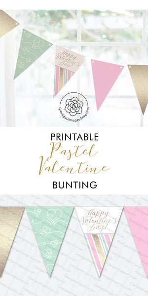 Valentine's Day Bunting - Mint and Pink Pastel Stripe