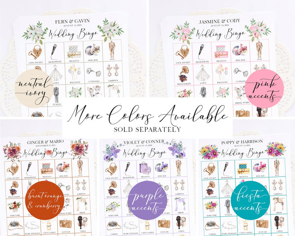 Wedding Bingo Cards - 100 card, Personalization, Purple - Greengate Images