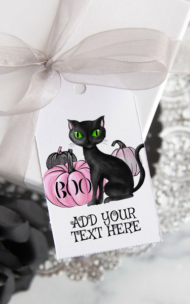 Black Cat Pink Pumpkin Halloween Gift Tag