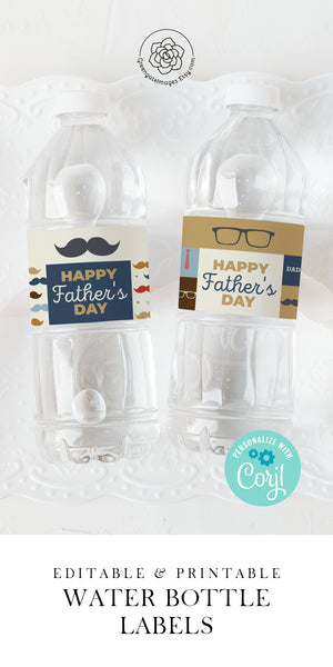 Mustache and Glasses Water Bottle Label - Masculine/Father's Day - Greengate Images