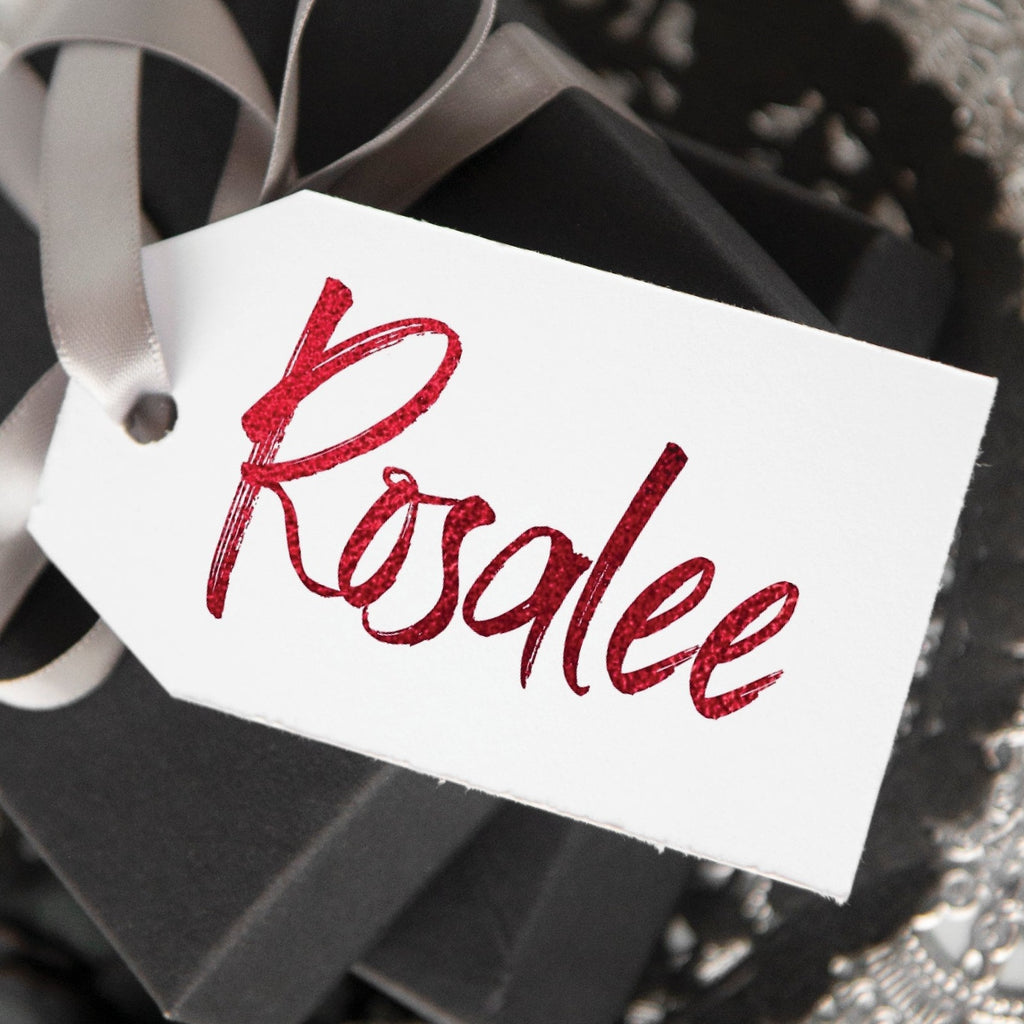 Red Metallic Name Gift Tags – Greengate Images