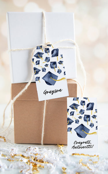 Navy Blue Graduation Cap Gift Tags - Greengate Images