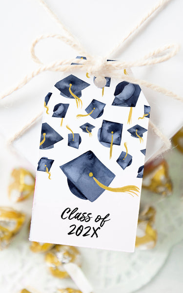 Navy Blue Graduation Cap Gift Tags