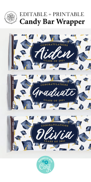 Navy Blue Graduation Candy Bar Wrappers