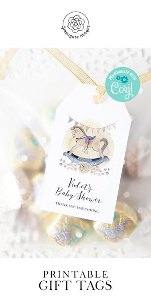 Baby Shower Gift/Favor Tag - Yellow Rocking Horse