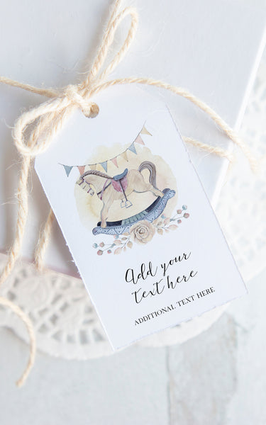 Baby Shower Gift/Favor Tag - Yellow Rocking Horse