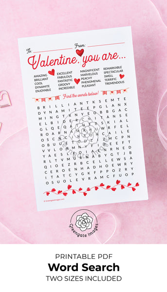 Valentine's Day Word Find Cards - Complimentary Adjectives