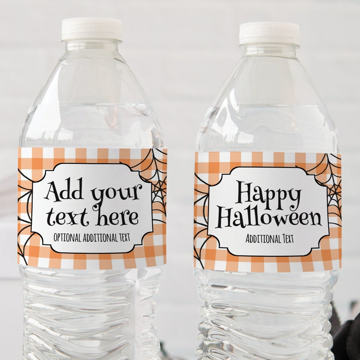 Spiders and Orange Gingham Water Bottle Label