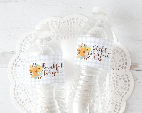 Floral and Plaid Fall Water Bottle Label