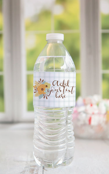 Floral and Plaid Fall Water Bottle Label