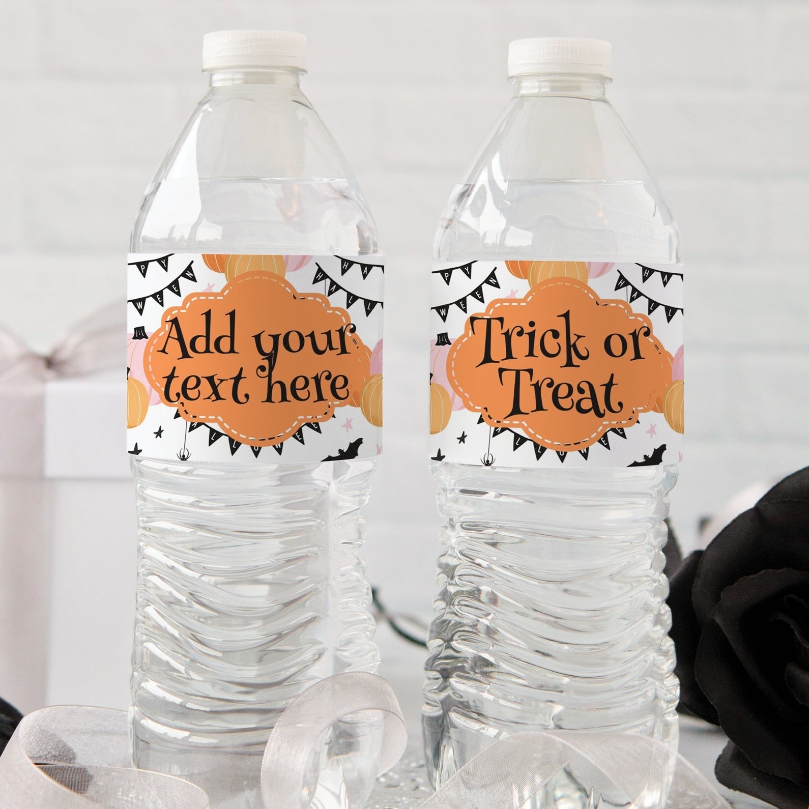 Peach Pumpkins Halloween Water Bottle Label