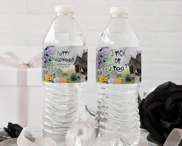 Haunted House Halloween Water Bottle Label